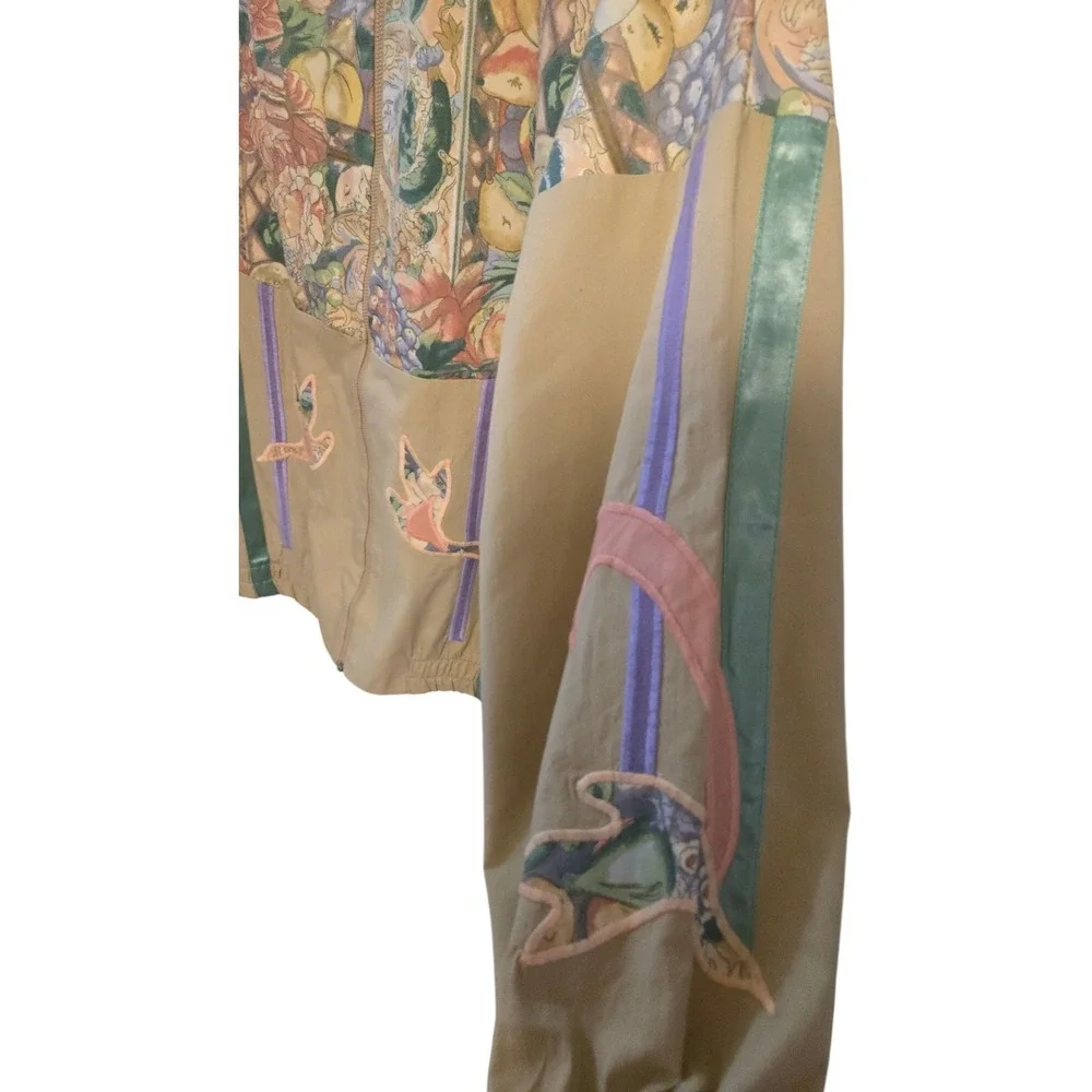 Vintage 90s Country Stitches Art Jacket Birds Floral Tapestry Windbreaker L